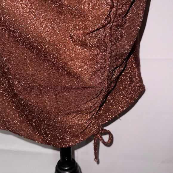 H&M Divided Brown Glitter Ruched Cut-Out Bodycon Dress – Size Large - Picture 6 of 8